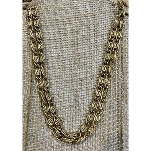 Vintage RAQUEL Modernist Geometric Gold Tone Artisan Necklace Signed Art Deco